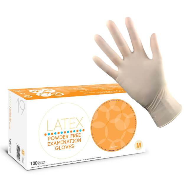 Natural Powder Free Latex Gloves - 100 Pack - S, M, L, XL