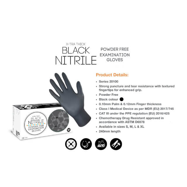 ASAP Extra Thick Black Nitrile Gloves - 100 Pack S/M/L/XL