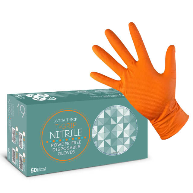 High Grip Powder Free Nitrile Gloves - Extra Thick T Grip | EN374 50 Pack - M, L, XL