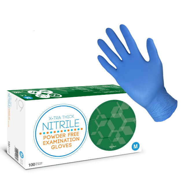 Blue Powder Free Nitrile Gloves - Extra Thick | EN374 & EN455 100 Pack - S, M, L, XL