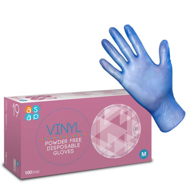 ASAP Vinyl Disposable Gloves, Blue - 100 Pack - S/M/L/XL