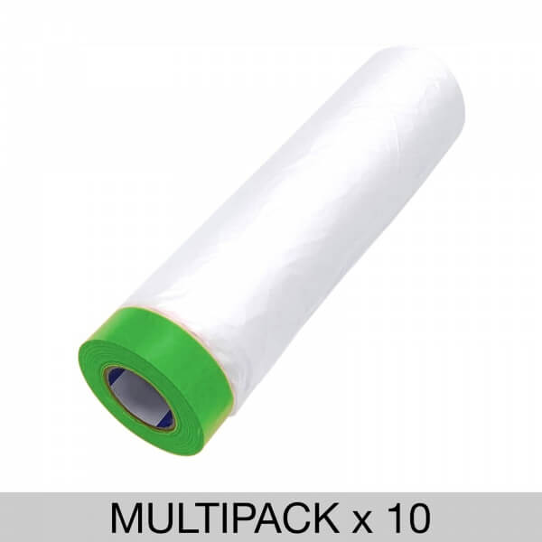 10 Pack Pre-Taped Drop Film Masking Tape, Adhesive Plastic Sheet 550mm x 20m - Bulk Pack
