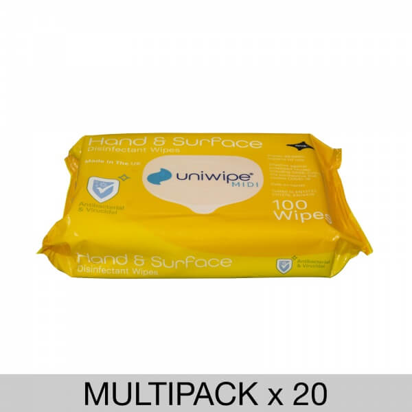 20 Pack Midi Hand & Surface Anti-Bacterial & Anti-Viral Disinfectant Wipes - Bulk Pack