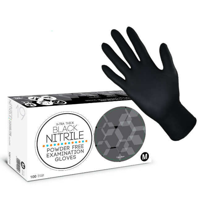 Black Powder Free Nitrile Gloves - Extra Thick | EN374 & EN455 100 Pack - S, M, L, XL