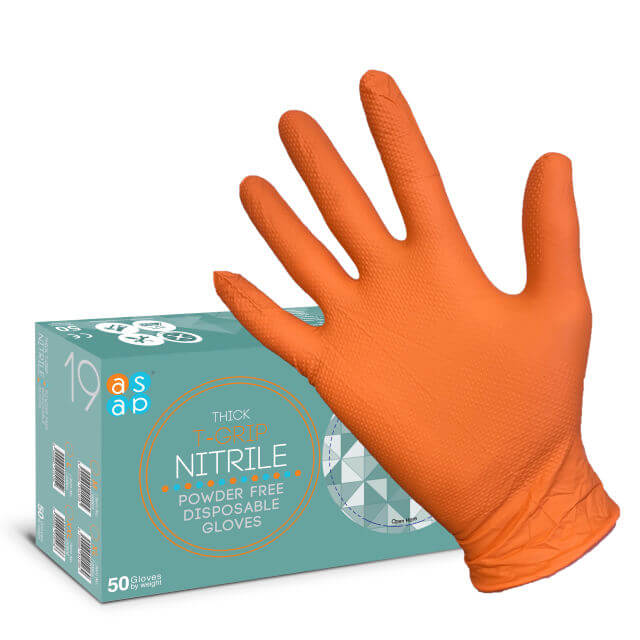 ASAP Thick Orange High Grip Nitrile Gloves - 50 Pack M/L/XL
