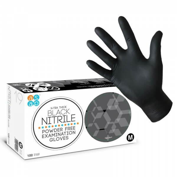 Black Powder Free Nitrile Gloves - EN374 + EN455 + ASTM6978 Extra Thick 100 Pack - S, M, L, XL